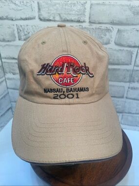 Hard Rock Cafe Tan Embroidered  Cap Bahama 2001 Red & Yellow Emblem. Preowned